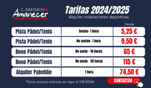 Tarifas Centro Deportivo Amanecer 20242025